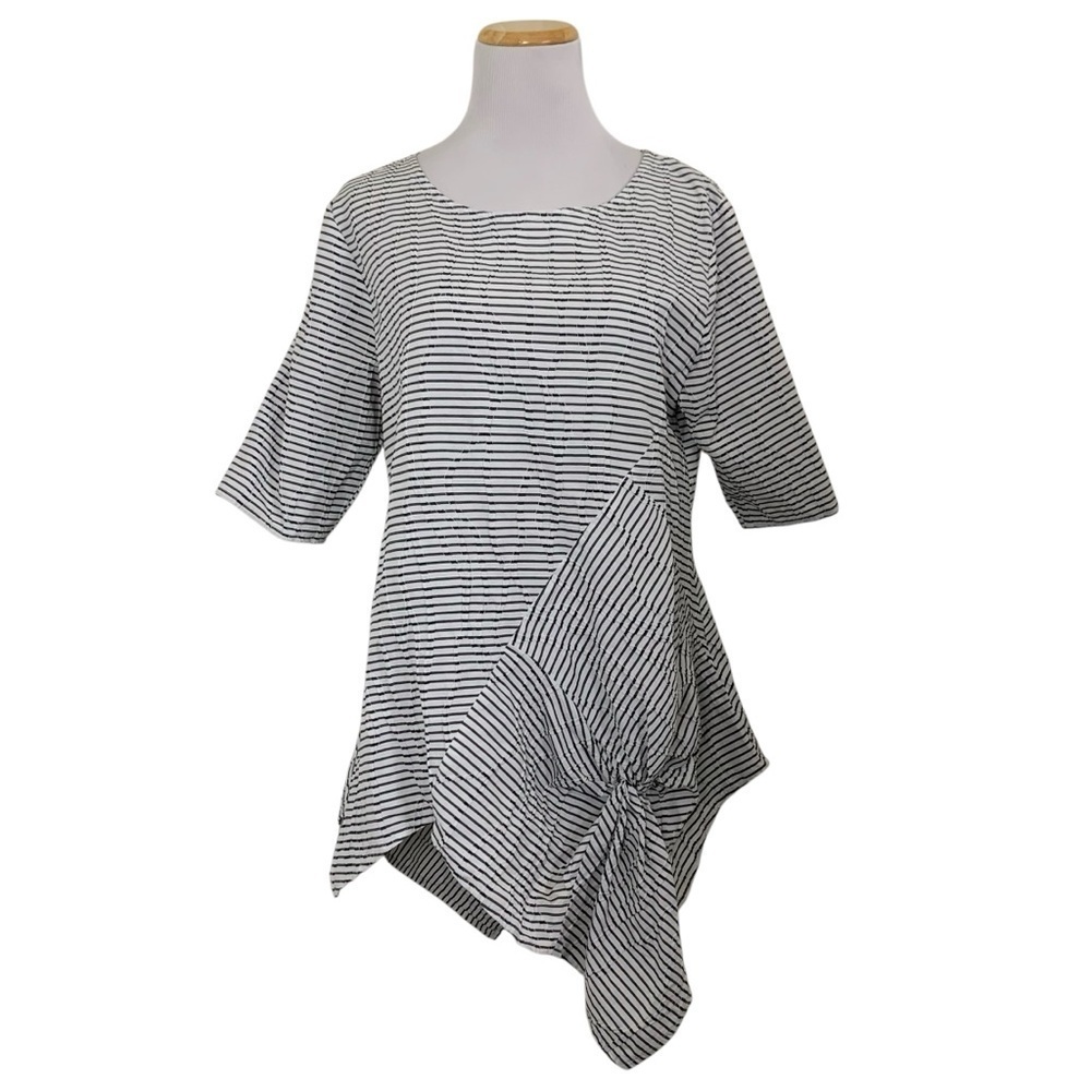 Niche Nilgun Derman Tunic Top Womens S Gray Stripe Artsy Lagenlook Assymetric